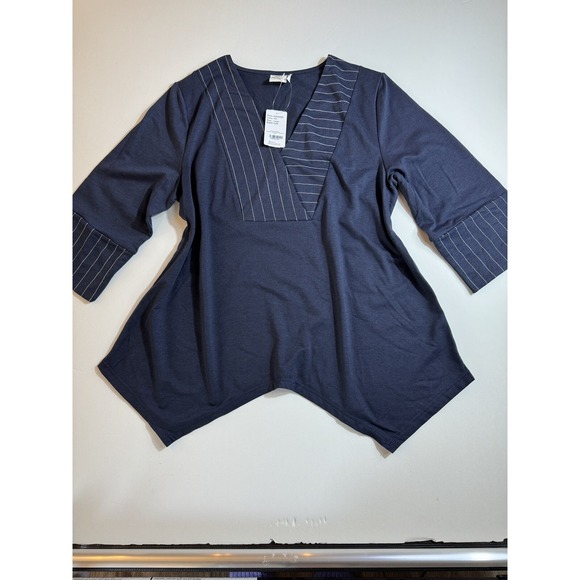 Tops - Simple by Suzanne Betro Navy Contrast Stitch Three Quarter Kimono Sleeve Tunic L